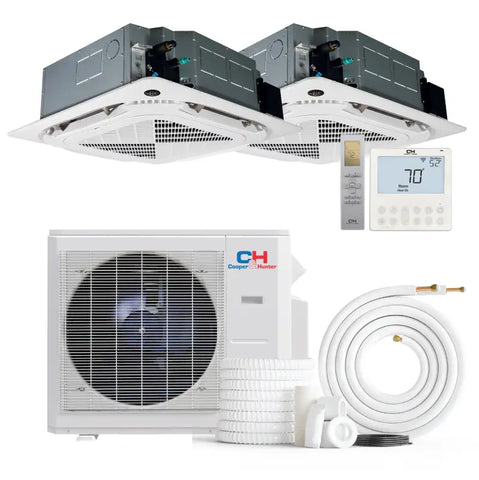 Mini-split air conditioning system with cooper & hunter ceiling cassette dual zone ductless design