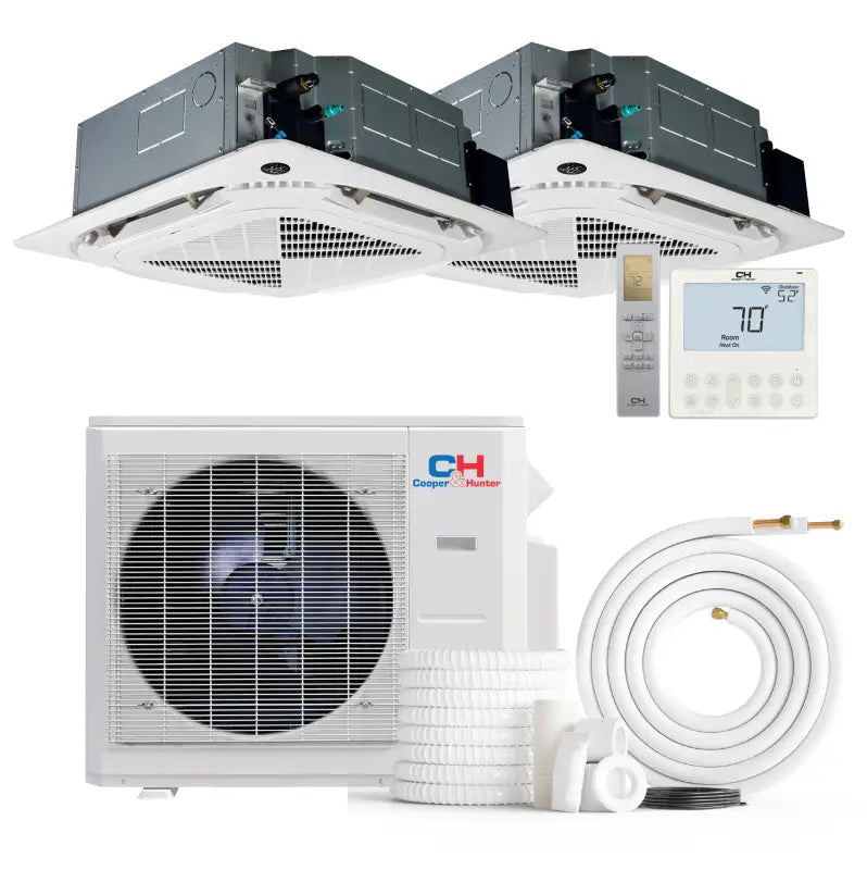 Mini-split air conditioning system with cooper & hunter dual zone ductless ceiling cassette