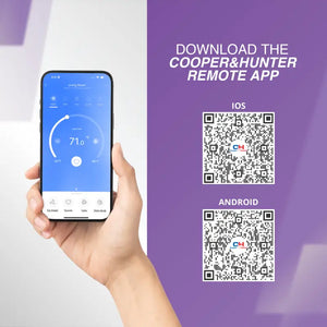 Smartphone with temperature control app for Cooper & Hunter Sophia Series multi zone ductless AC