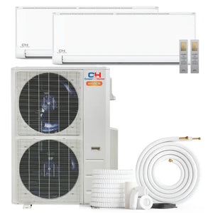 White multi-zone mini-split AC from Cooper & Hunter Hyper Heat Series, dual zone ductless design