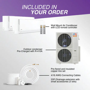 Air conditioner components of Cooper & Hunter 2 Zone Hyper Heat Series dual zone ductless mini split