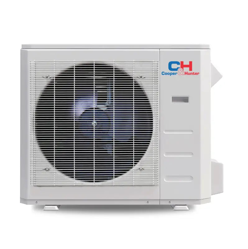 White ductless mini split ceiling cassette ductless AC unit by Cooper & Hunter
