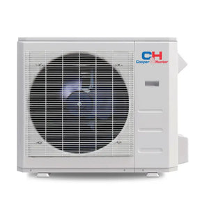 White ductless mini split ceiling cassette ductless AC unit by Cooper & Hunter