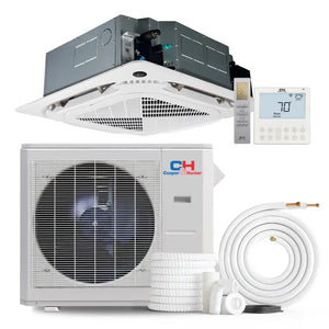 White ductless mini split ceiling cassette ductless AC from Cooper & Hunter