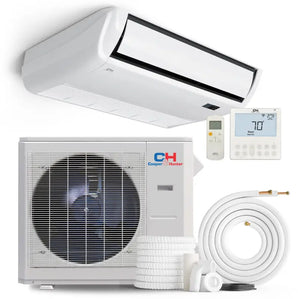 White Ductless Mini Split AC for universal floor ceiling use, 24000 BTU heat pump unit