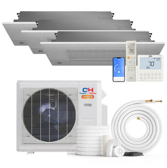 White cooper and hunter ch-rsh06-12mct1w hyper heat ceiling mini split heat pump with matching outdoor unit