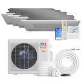 White cooper and hunter hyper split-system mini split heat pump with sleek design and integrated remote control