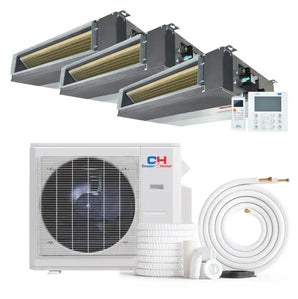 HVAC system with indoor units outdoor unit and accessories for Tri Zone Slim Concealed Duct AC