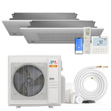 White cooper hunter 36000 btu 2-zone hyper heat one-way cassette mini split heat pump with matching outdoor unit