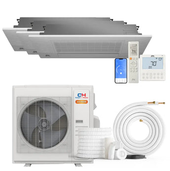 Cooper hunter 36000 btu silver and white hyper heat mini split indoor unit with remote and outdoor heat pump