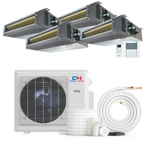 HVAC system with multiple indoor units in a Cooper & Hunter quad zone slim duct concealed duct mini split ac setup