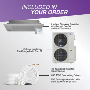 Complete 4 Zone Mini Split AC System with Indoor Cassette and Outdoor Condenser