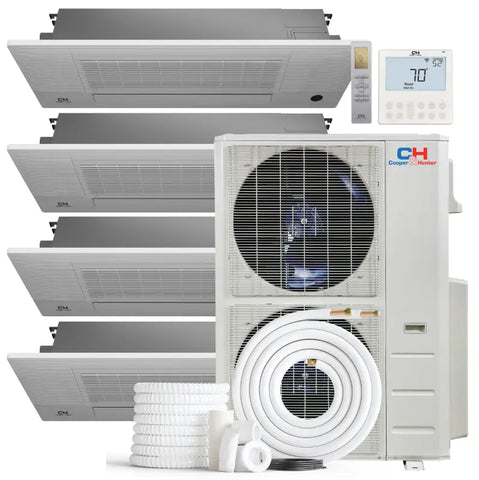 Image of 4 Zone OLIVIA Ductless Mini Split AC with ceiling cassettes and outdoor unit