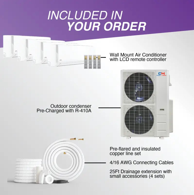 Air conditioner components of Cooper & Hunter 4 Zone 48k BTU Ductless Mini Split AC