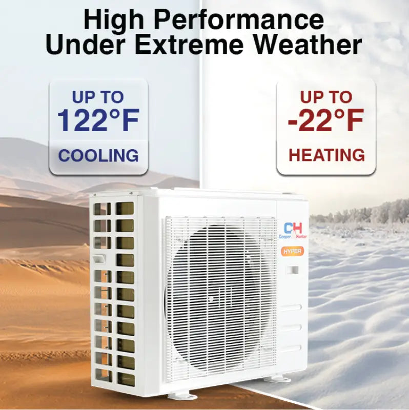 White ductless wall mount for Hyper Heat Series multi zone ductless mini split AC