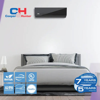 Black Cooper & Hunter 6000 BTU Ductless Single Zone Mini Split Air Conditioner with R410A refrigerant 230V SEER 23.5 Inver...