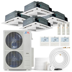 Cooper & Hunter 60,000 BTU 4-Zone Ceiling Cassette Air Conditioner with Outdoor Unit, 4 Indoor Units, Remotes and Wired Controllers, R454B 230V