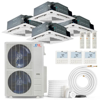 Cooper & Hunter 60,000 BTU 4-Zone Ceiling Cassette Air Conditioner with Outdoor Unit, 4 Indoor Units, Remotes and Wired Controllers, R454B 230V