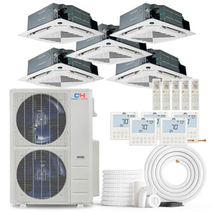 Cooper & Hunter 60,000 BTU 5-Zone Ceiling Cassette Air Conditioner with Outdoor Unit, 5 Indoor Units, Remotes and Wired Controllers, R454B 230V