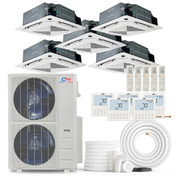 Cooper & Hunter 60,000 BTU 5-Zone Ceiling Cassette Air Conditioner with Outdoor Unit, 5 Indoor Units, Remotes and Wired Controllers, R454B 230V