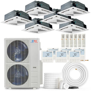 Cooper & Hunter 60,000 BTU 6-Zone Ceiling Cassette Air Conditioner with Outdoor Unit, 6 Indoor Units, Remotes and Wired Controllers, R454B 230V