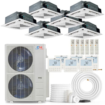 Cooper & Hunter 60,000 BTU 6-Zone Ceiling Cassette Air Conditioner with Outdoor Unit, 6 Indoor Units, Remotes and Wired Controllers, R454B 230V