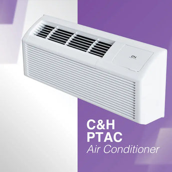 White PTAC air conditioner from Cooper & Hunter, model CH-PTW-09HPGF, perfect for heating and cooling