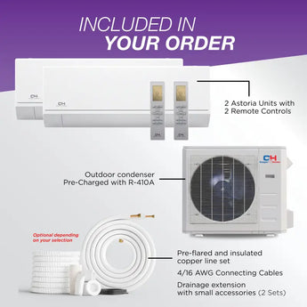 Cooper & Hunter Astoria 18,000 BTU 2-Zone 12k+12k Wall Mount, 230V, R410A - Ductless Mini Split Air Conditioner Heat Pum