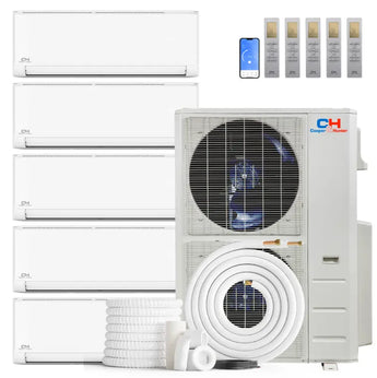 White Cooper&Hunter 60000 BTU Ductless Mini Split Multi-Zone Air Conditioner with R454B refrigerant 230V SEER 22.0 Inverter