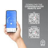 Hand holding Cooper & Hunter app on phone with R454B climate control