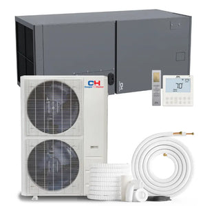 HVAC system with condenser, air handler, remote, installation kit – c&h sophia series