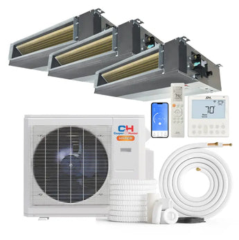 Cooper & Hunter Hyper Heat 3-Zone Ducted Mini Split AC Heat Pump Concealed Duct