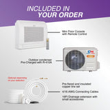 White mini floor console mini split with remote for cooper hunter hyper heat 16000 btu ductless system