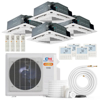 Cooper & Hunter Hyper Heat 28000 BTU 4-Zone Ductless Mini Split Ceiling Cassette Air Conditioner with R454B refrigerant 230V SEER2 23 Inverter