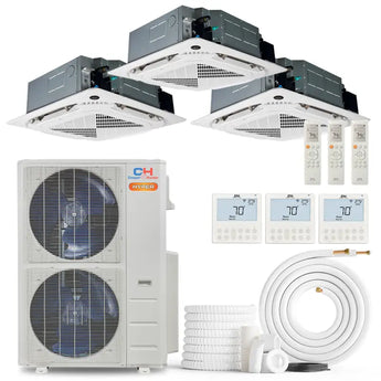 Cooper & Hunter Hyper Heat 48000 BTU 3-Zone Ductless Mini Split Ceiling Cassette Air Conditioner with R454B refrigerant 230V SEER2 23 Inverter