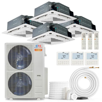 Cooper & Hunter Hyper Heat 48000 BTU 4-Zone Ductless Mini Split Ceiling Cassette Air Conditioner with R454B refrigerant 230V SEER2 23 Inverter