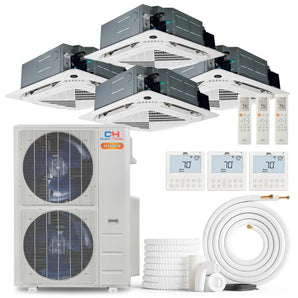 Cooper & Hunter Hyper Heat 48000 BTU 4-Zone Ductless Mini Split Ceiling Cassette Air Conditioner with R454B refrigerant 230V SEER2 23 Inverter