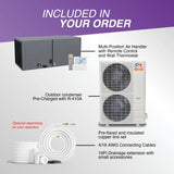 White outdoor condenser unit with two fans for cooper and hunter hyper heat 48000 btu r454b mini split air handler