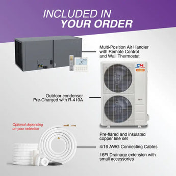 White outdoor condenser unit with two fans for cooper and hunter hyper heat 48000 btu r454b mini split air handler