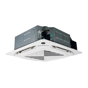 White Cooper & Hunter Hyper Heat 9000 BTU ceiling cassette AC with R454B, sleek angular design and visible internals
