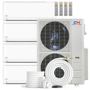 White cooper and hunter hunter olivia 4-zone r454b mini split with four indoor units and one outdoor condenser unit
