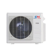 White cooper and hunter mini split outdoor unit with protective metal grille r454b from hunter olivia series
