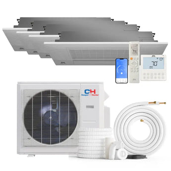 Cooper&Hunter 28,000 BTU 4-Zone One-Way Cassette Mini Split kit with R454B refrigerant, 230V, SEER2 25 — 4 indoor units, outdoor condenser and line-set