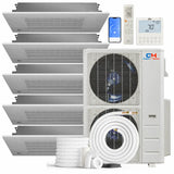 Cooper&Hunter 60,000 BTU 5-Zone One-Way Cassette Mini Split kit with R454B refrigerant, 230V, SEER2 22 — 5 indoor units, outdoor condenser and line-set