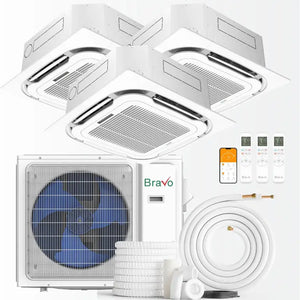 BRAVO 24,000 BTU 3 Zone 9000 + 9000 + 9000 BTU Ceiling Cassette Ductless Mini Split A/C and Heater with 25ft Installation Kits