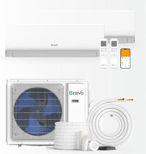 BRAVO 24,000 BTU Dual Zone 9000 + 12000 BTU Wall Mount Ductless Mini Split A/C and Heater with 16ft Installation Kits
