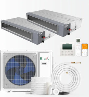 BRAVO 24,000 BTU Dual Zone 9000 + 18000 BTU Concealed Duct Mini Split A/C and Heater with 16ft Installation Kits