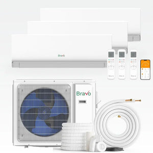 BRAVO 30,000 BTU 3 Zone 9000 + 9000 + 12000 BTU Wall Mount Ductless Mini Split A/C and Heater with 25ft Installation Kits