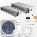 BRAVO 30,000 BTU Dual Zone 12000 + 18000 BTU Concealed Duct Mini Split A/C and Heater with 16ft Installation Kits