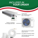 BRAVO 30,000 BTU Dual Zone 12000 + 18000 BTU Concealed Duct Mini Split A/C and Heater with 16ft Installation Kits